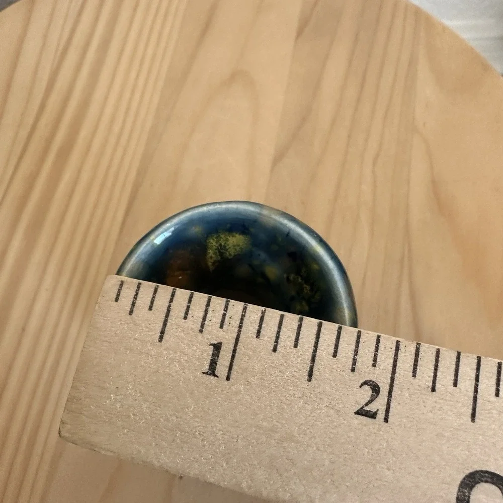 Vintage‎ Artisan Pottery 2 Inch Mini Vase Handcrafted Arizona Blue Yellow Mottle
